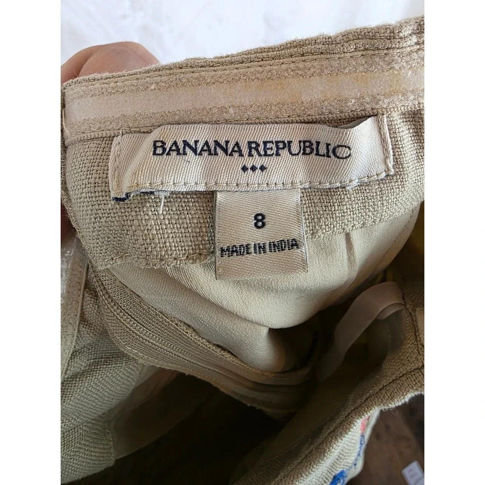 Banana Republic Strapless Embroidered Linen Dress Tan Floral Size 8‎ Boho Sheath